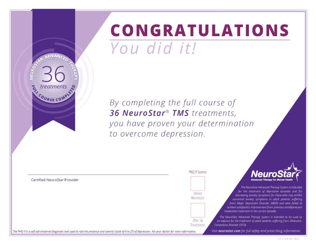 NeuroStar Advanced Therapy Course Completed Certificate